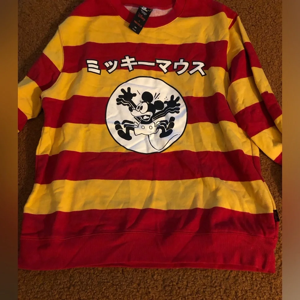 Forever 21/Disney Japanese Red & Yellow Striped Crewneck Sweatshirt